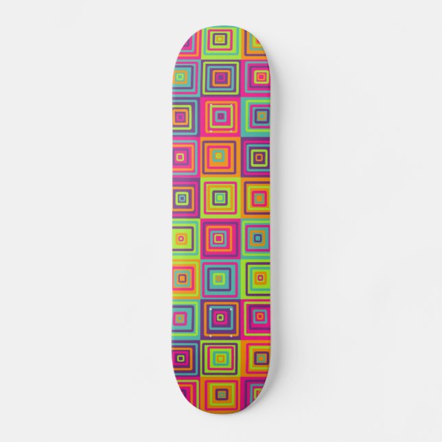 Colourful Geometric Squares Skateboard (Front)