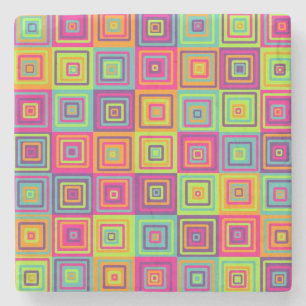 Colourful Geometric Squares Stone Coaster