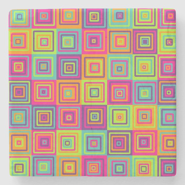 Colourful Geometric Squares Stone Coaster (Front)