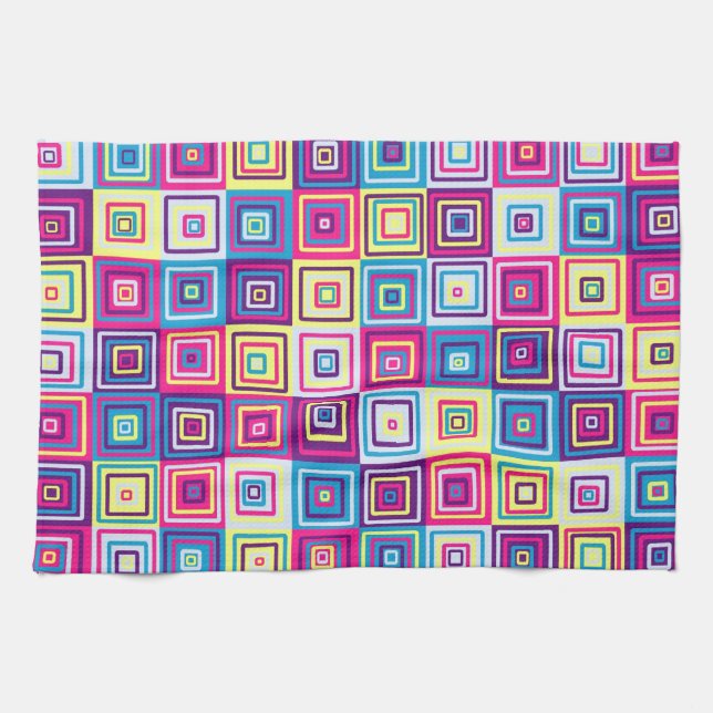 Colourful Geometric Squares Tea Towel (Horizontal)