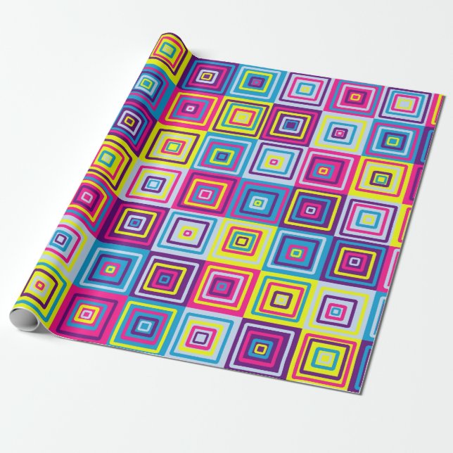 Colourful Geometric Squares Wrapping Paper (Unrolled)