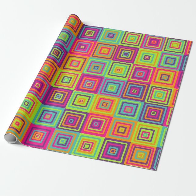 Colourful Geometric Squares Wrapping Paper (Unrolled)
