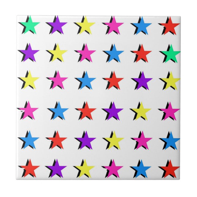 Colourful Geometric Stars Pattern Tile (Front)