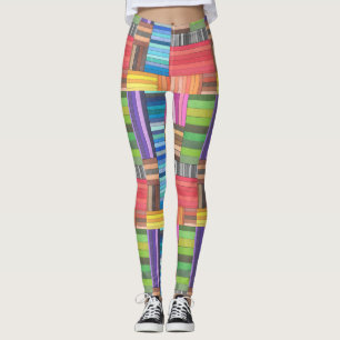 Colourful Geometric Striped Pattern in Rainbow  Leggings