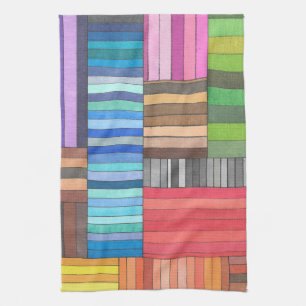 Colourful Geometric Striped Pattern in Rainbow Tea Towel
