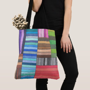 Colourful Geometric Striped Pattern in Rainbow Tote Bag