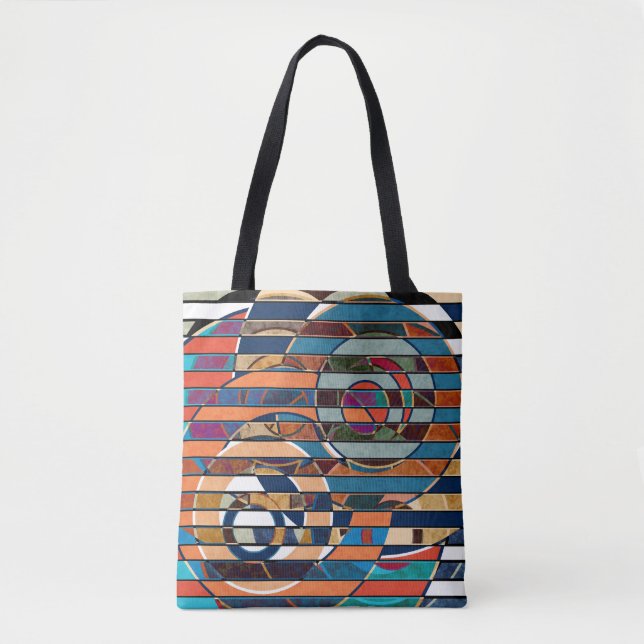 Colourful Geometric Stripes, Abstract Tote Bag (Front)