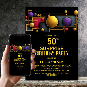 Colourful Geometric Surprise 50th Birthday Party Invitation