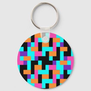 Colourful Geometric Tetris Squares - Modern Patter Key Ring