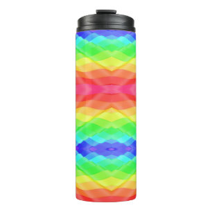 Colourful geometric travel mug with a rainbow 