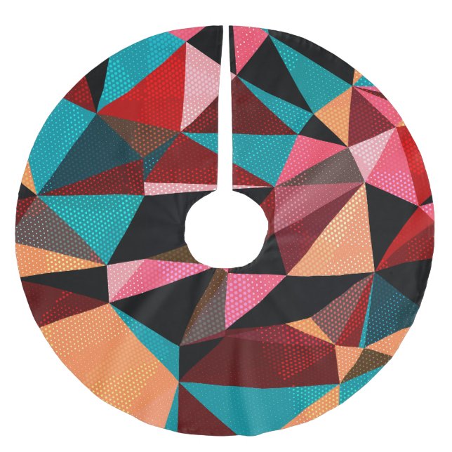 Colourful Geometric Triangle Abstract Brushed Polyester Tree Skirt (Front)