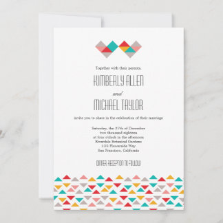 Colourful Geometric Triangle Hearts Wedding Invitation