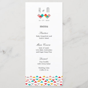 Colourful Geometric Triangle Hearts Wedding Menu