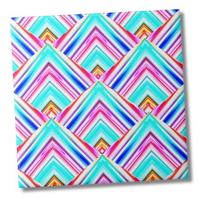 Colourful Geometric Triangles Pattern Tile (Bright Colorful Geometric Triangles Pink Blue Ceramic Tile)