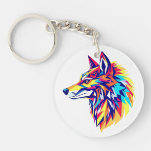 Colourful Geometric Wolf Acrylic Keychain