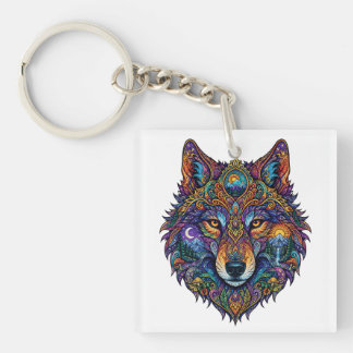 Colourful Geometric Wolf Graphic T-Shirt - Artisti Key Ring