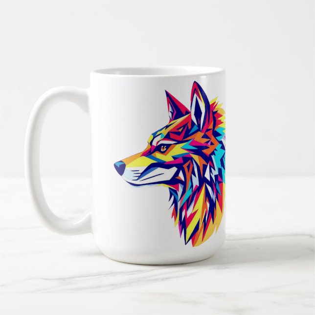 Colourful Geometric Wolf Mug (Left)