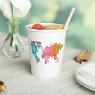 Colourful Geometric World Map Paper Cups – Trendy 