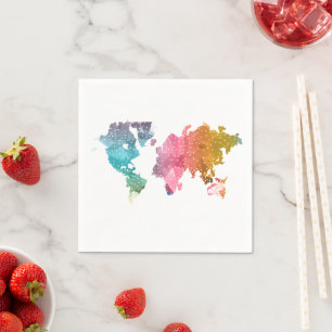 Colourful Geometric World Map – Trendy Napkin