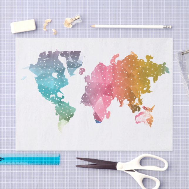 Colourful Geometric World Map – Trendy  Tissue Paper (Craft)