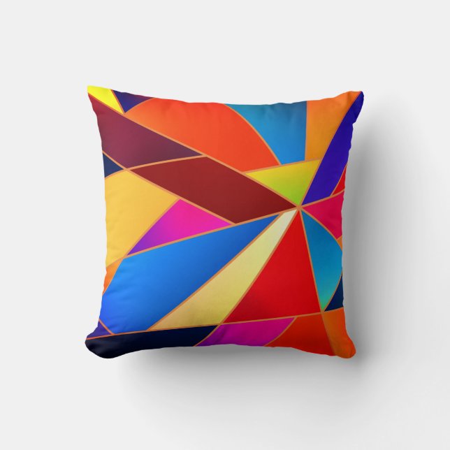 Colourful Geometrical Shapes Print Throw Pillow (Front)