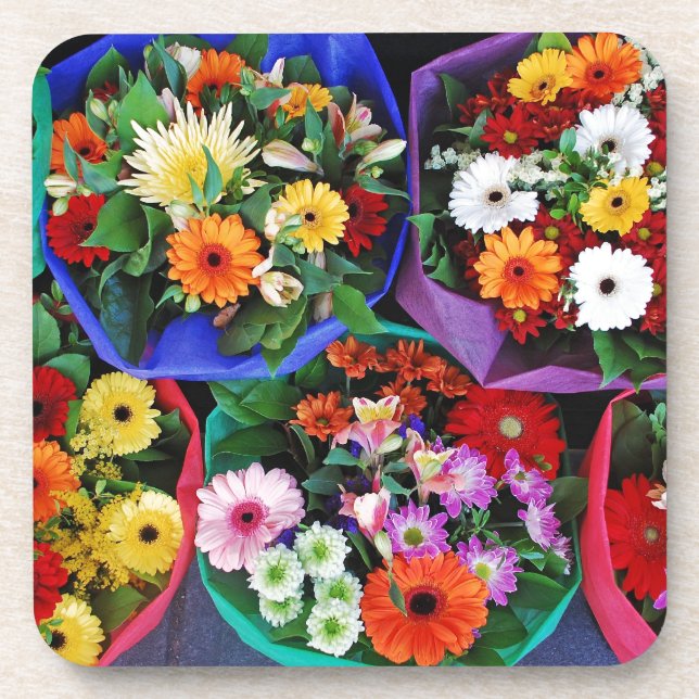 Colourful gerber flower bouquets coaster (Front)