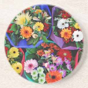 Colourful gerber flower bouquets coaster