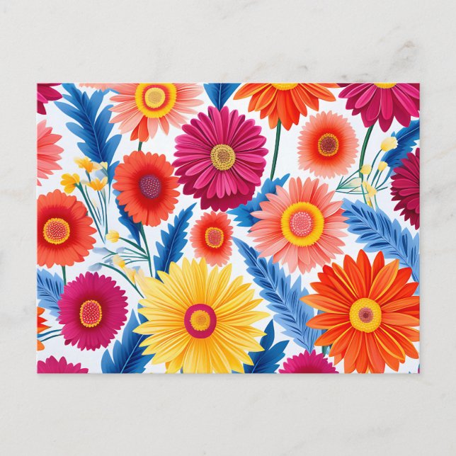 Colourful Gerbera Daisies Floral Postcard (Front)