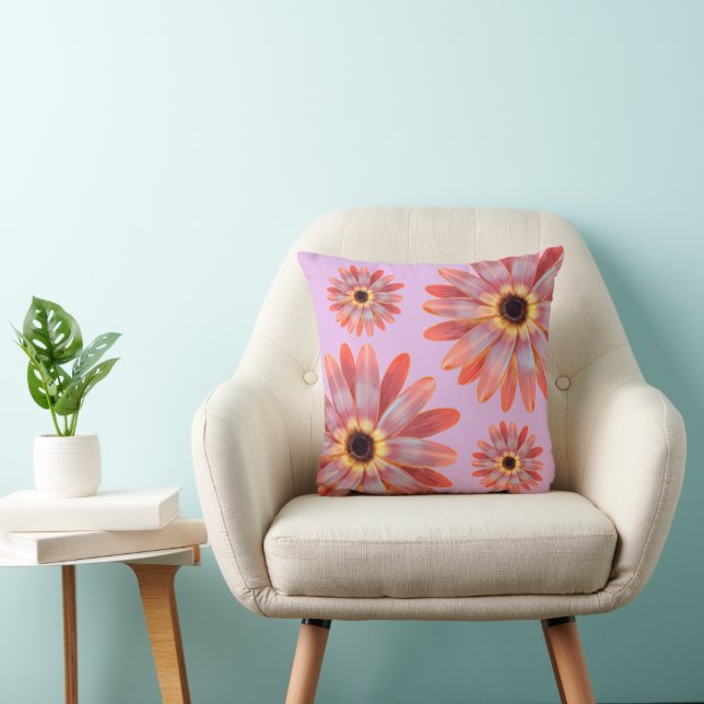 Colourful Gerbera Daisy Floral Throw Pillow (Chair)