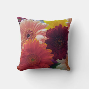 Colourful Gerbera Daisy Flowers Throw Pillows