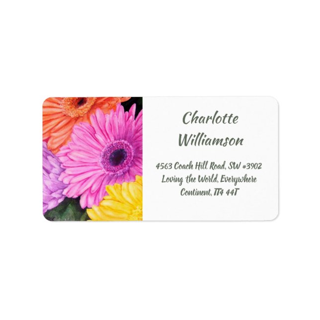Colourful Gerbera Flowers in Watercolor Address Label (Front)