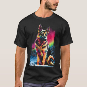 Colourful German Shepherd Dog Aurora Borealis Wint T-Shirt