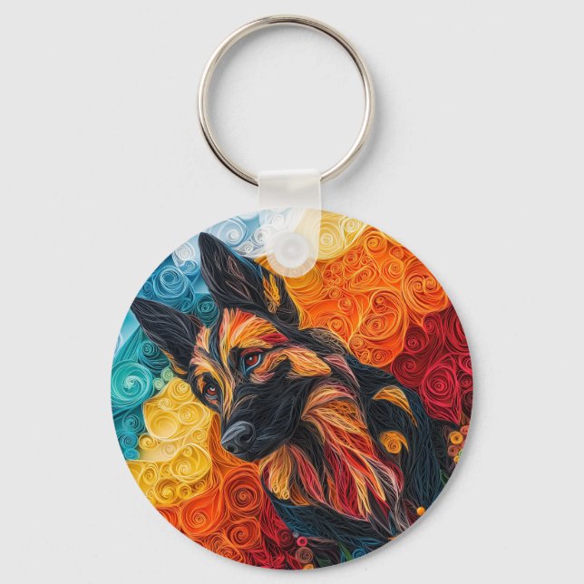 Colourful German Shepherd Dog Portrait Key Ring (Front)