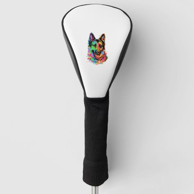 Colourful German Shepherd  Golf Head Cover (Front)