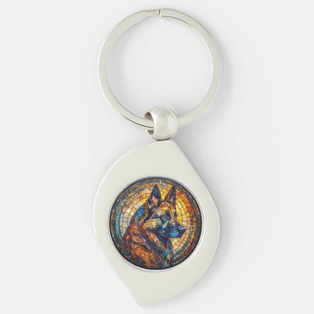 Colourful German Shepherd Portrait Key Ring (Front)