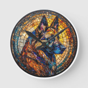 Colourful German Shepherd Portrait Round Clock