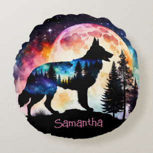 Colourful German Shepherd Silhouette *Personalise* Round Cushion