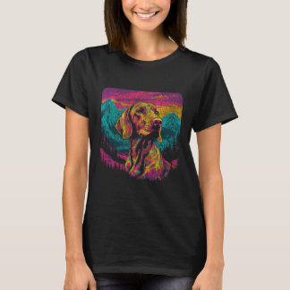Colourful German Shorthaired Pointer 80s Retro Sty T-Shirt