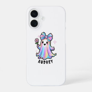 Colourful Ghost Design with Bow and Flower iPhone 16 Case