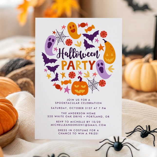 Colourful Ghosts and Pumpkins Halloween Party Invitation (Creator Uploaded)
