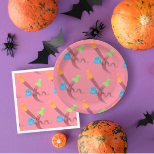Colourful ghosts in pink Halloween party Paper Plate