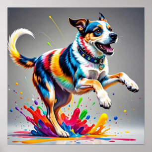 Colourful giant happy playful funny dog,  poster