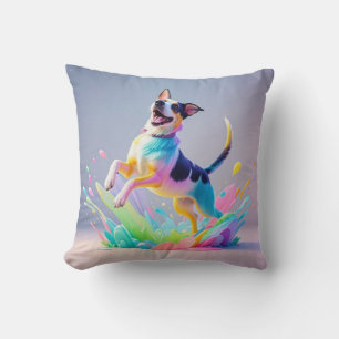 Colourful giant happy playful funny dog, splash cushion