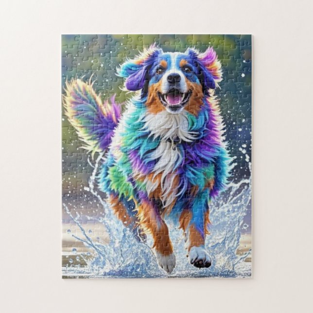 Colourful giant happy playful funny dog, splash jigsaw puzzle (Vertical)