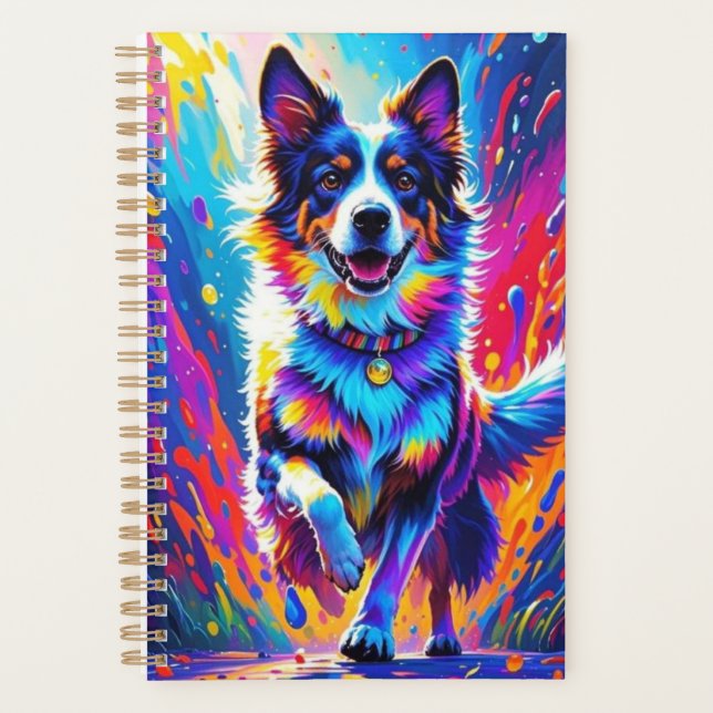 Colourful giant happy playful funny dog, splash planner (Front)