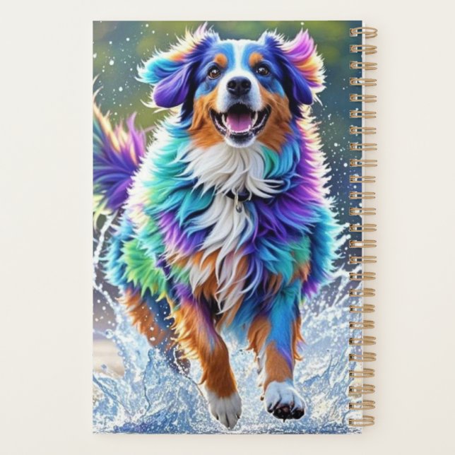 Colourful giant happy playful funny dog, splash planner (Back)