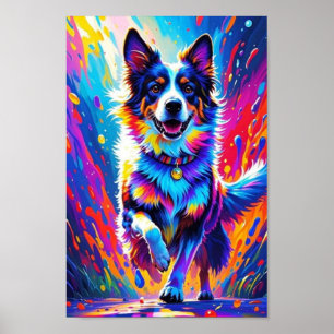 Colourful giant happy playful funny dog, splash poster