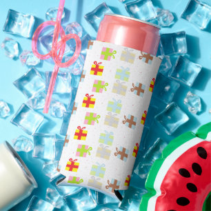Colourful gift boxes on white seltzer can cooler