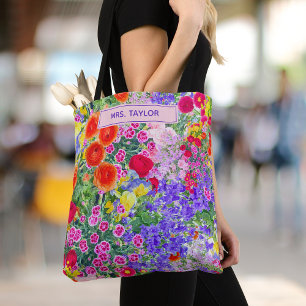 Colourful Gift for Teacher – Personalised Floral Tote Bag