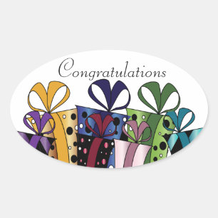 Colourful Gift Presents   Customise Oval Sticker